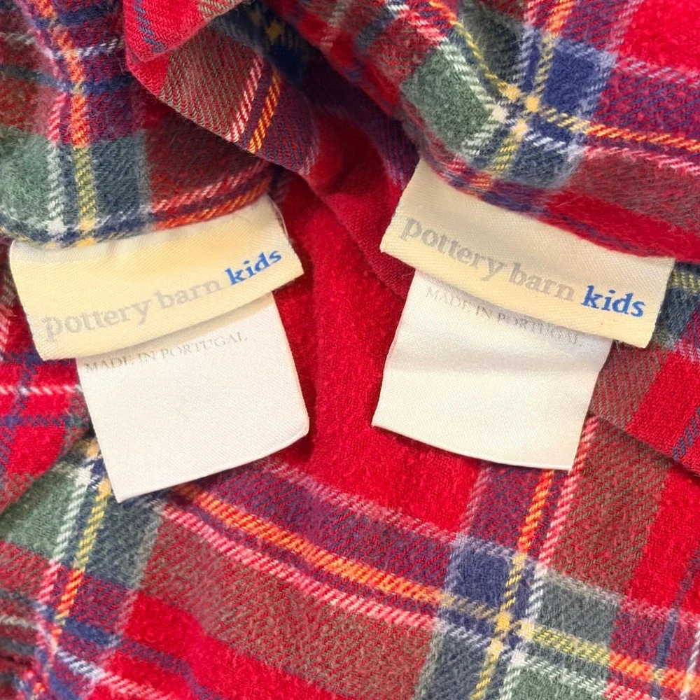Pottery Barn Kids Plaid Pillowcases Set of 2 Red Green Flannel Made in Portugal